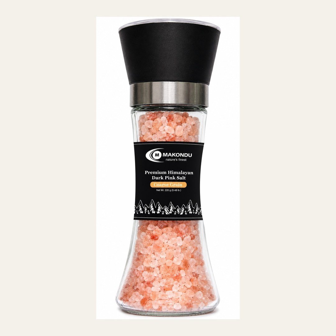 Makondu Himalayan dark pink coarse salt glass grinder, 200 g