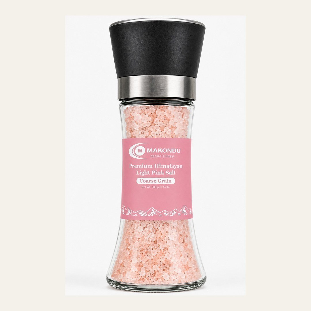 Makondu Himalayan Light Pink Coarse Salt glass grinder, 200 g