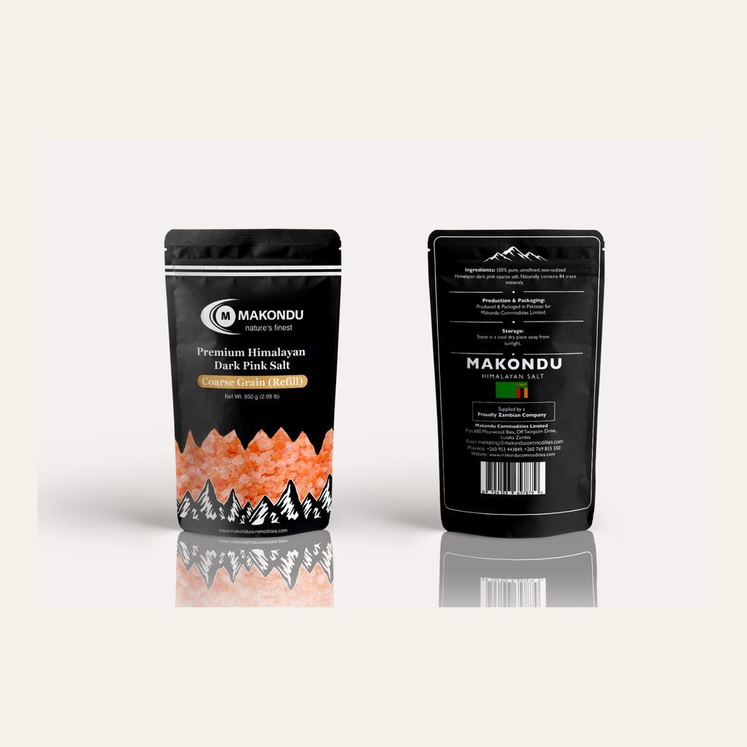 Makondu Himalayan dark pink coarse salt standy pouch, 950 g